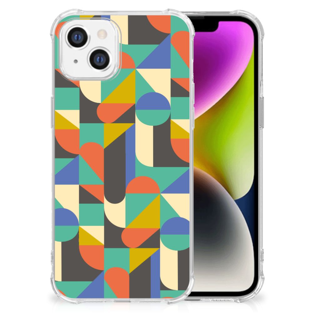 Apple iPhone 14 Doorzichtige Silicone Hoesje Funky Retro voorkant