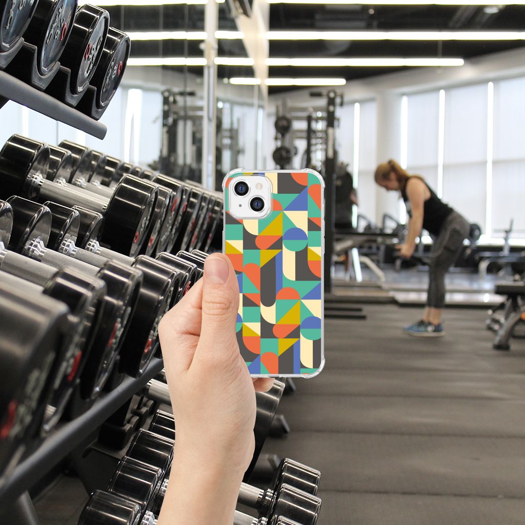 Apple iPhone 14 Doorzichtige Silicone Hoesje Funky Retro hand in sportschool gewichten