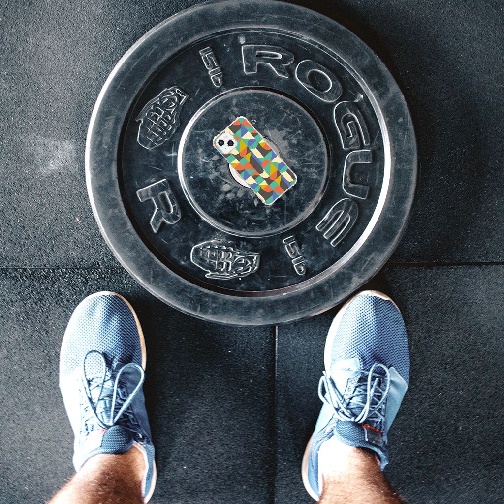 iPhone 14 Doorzichtige Silicone Hoesje Funky Retro gewichtsschijf bovenaanzicht schoenen