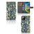 iPhone 14 Plus Hoesje Beige Flowers boekcase bloemen donkerblauw aanzicht