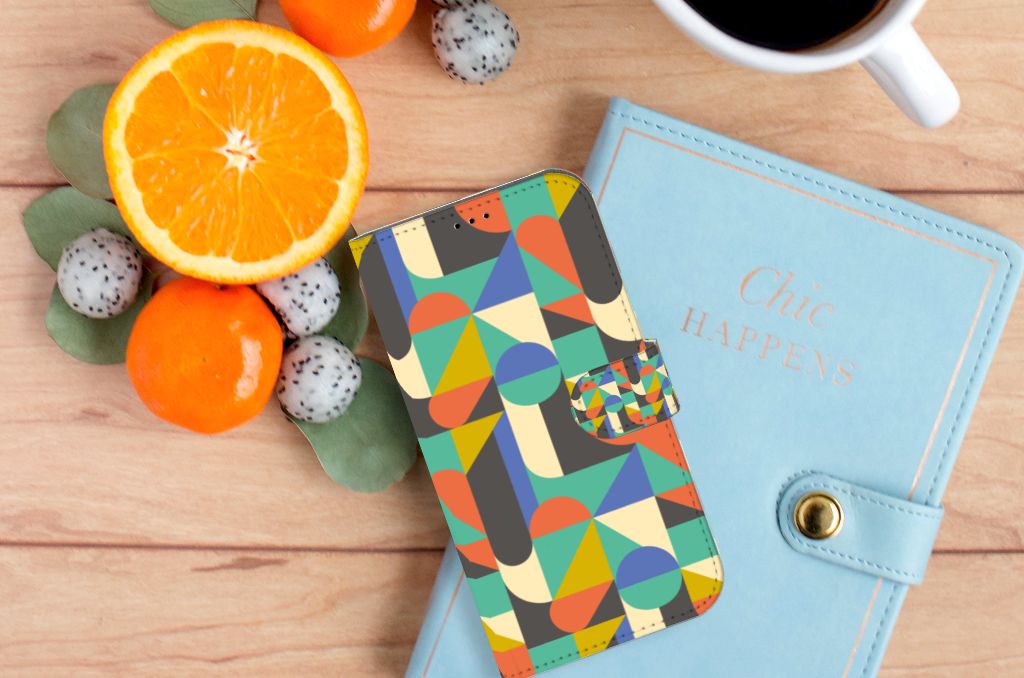 iPhone 14 Plus Telefoon Hoesje Funky Retro telefoonhoesje kleurrijk ontwerp bovenaanzicht