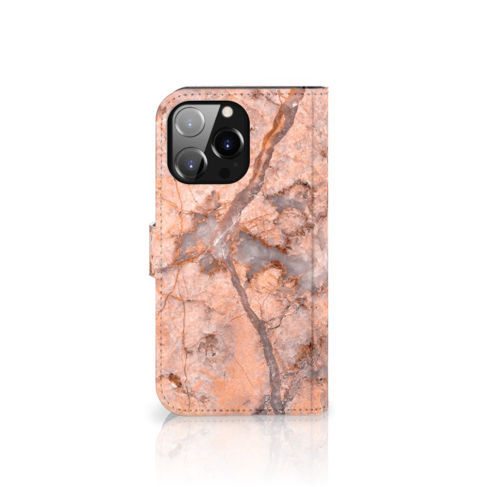 iPhone 14 Pro Max Bookcase Marmer Oranje hoesje design marmer voorkant