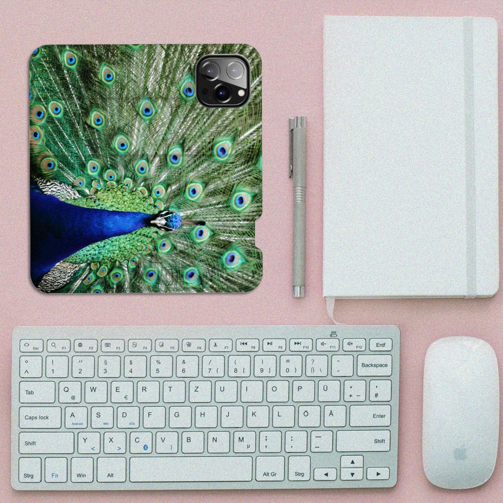 iPhone 14 Pro Max Hoesje maken Pauw design pauw bovenaanzicht