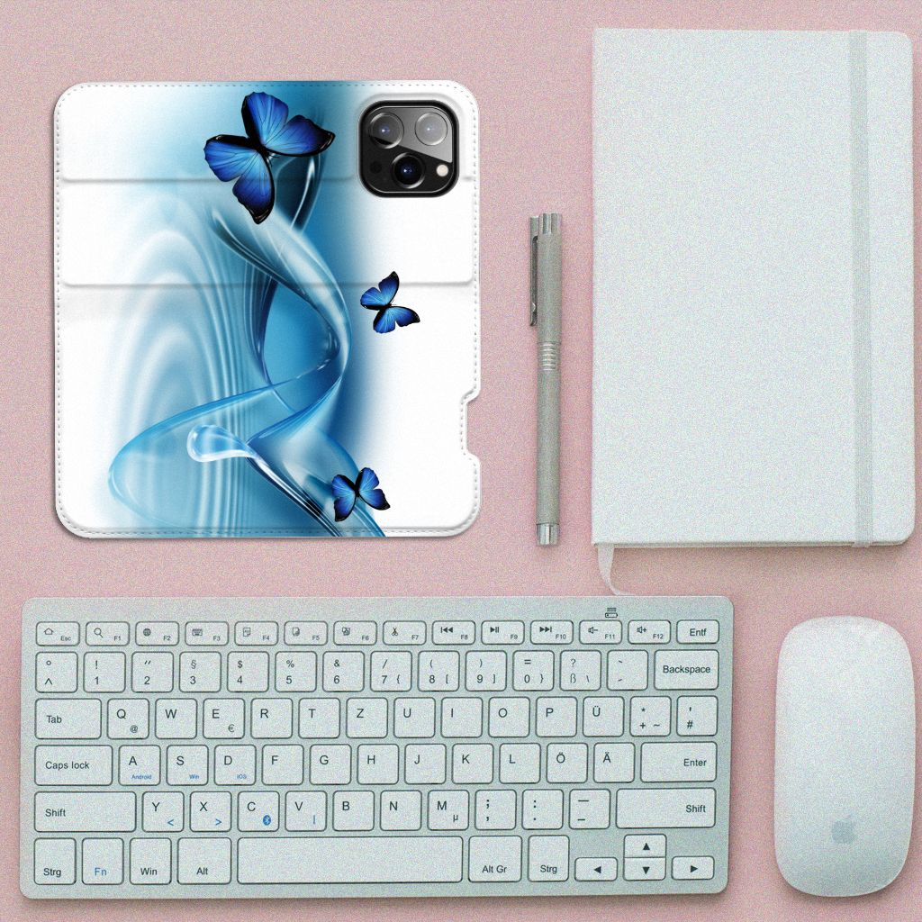 iPhone 14 Pro Max Hoesje maken Vlinders design blauwe vlinders aanzicht