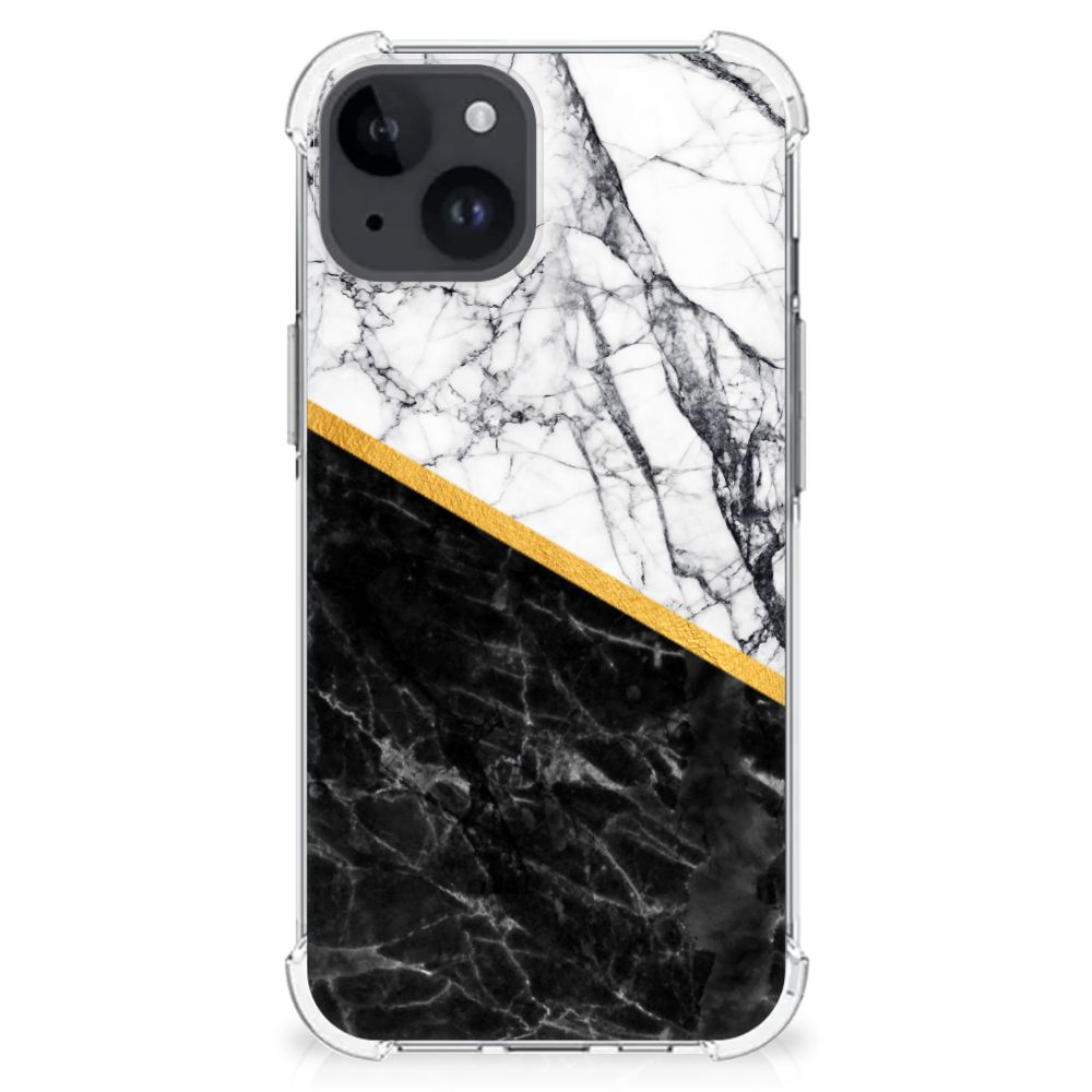 iPhone 15 Anti-Shock Hoesje Marmer Wit Zwart - Origineel Cadeau Man B2C Telecom