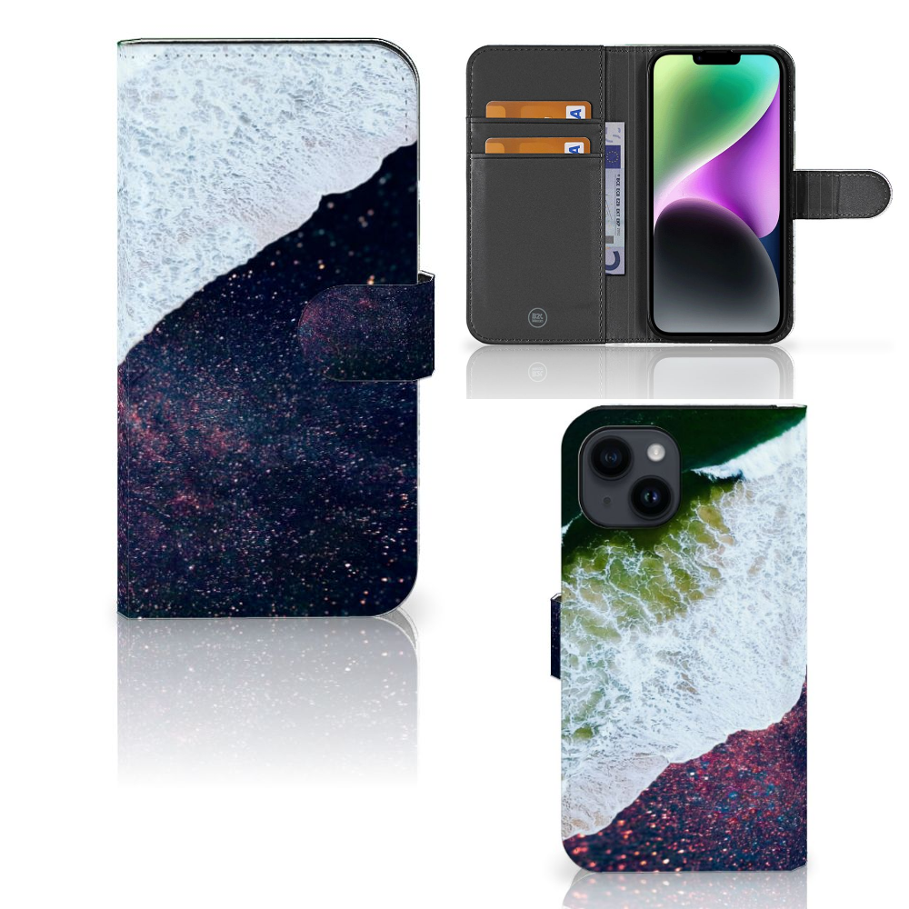 iPhone 15 Book Case Sea in Space met abstract design van zee en ruimte 🌌
