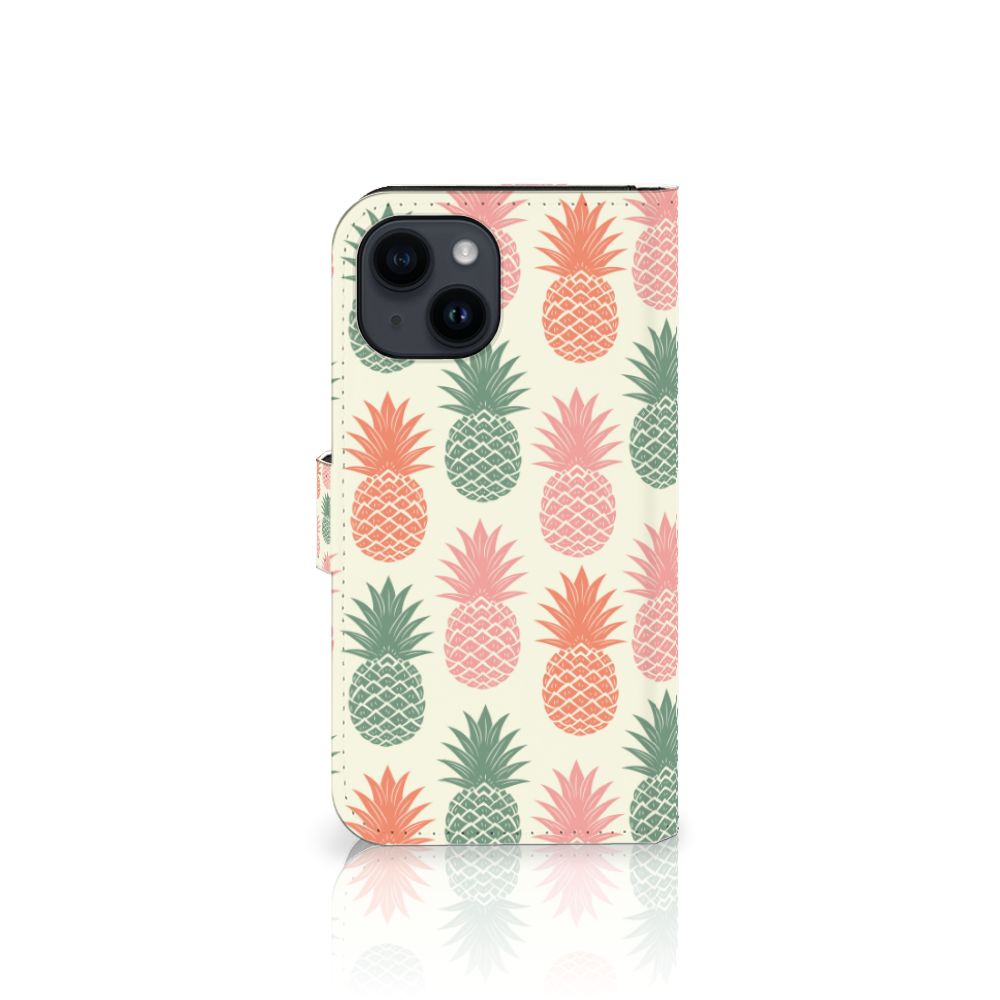 iPhone 15 Book Cover Ananas met kleurrijke ananas in roze, rood en groen 🥭.