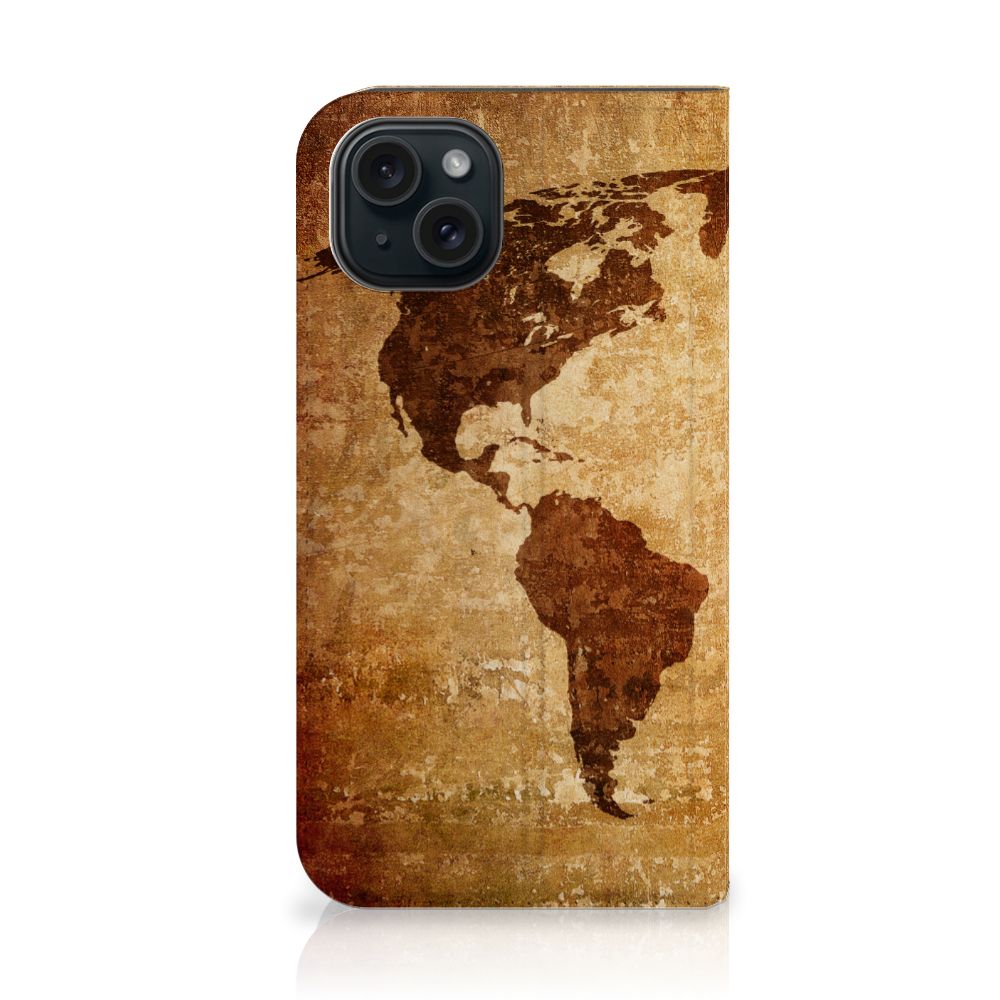 iPhone 15 Book Cover Wereldkaart wereldkaart design voorkant