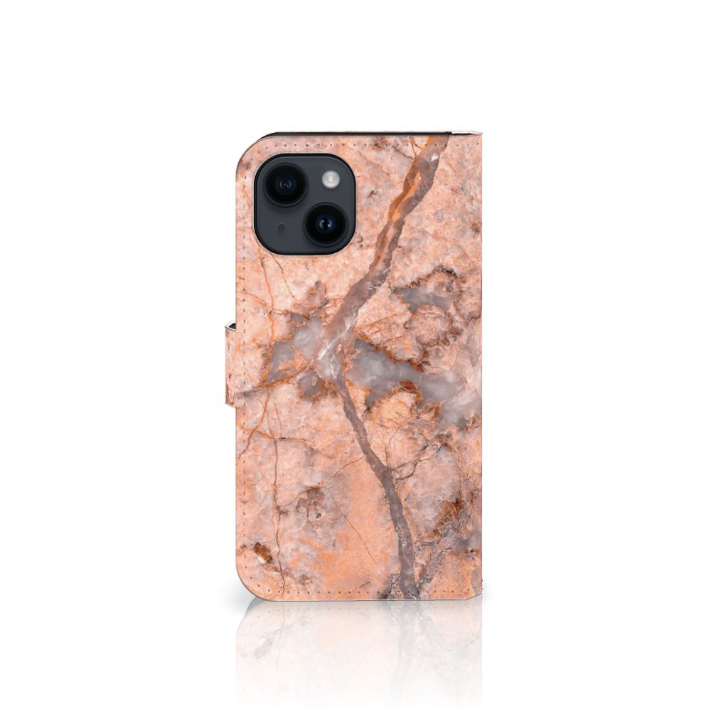 iPhone 15 Bookcase Marmer Oranje met uniek marmerdesign, perfect voor stijl en status ✨