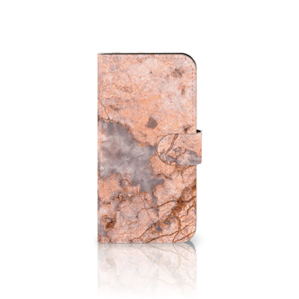 iPhone 15 Bookcase Marmer Oranje met uniek oranjekleurig marmerdesign, stijlvol en betaalbaar. 📱