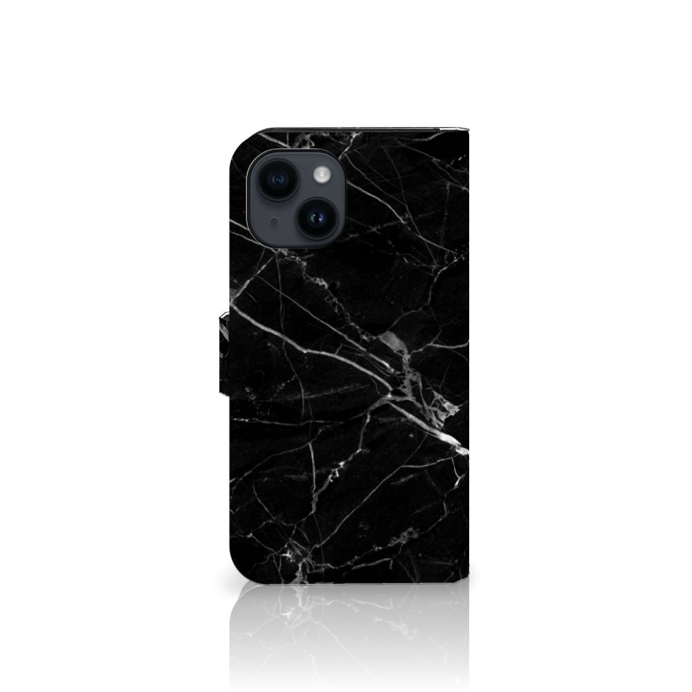 iPhone 15 Bookcase Marmer Zwart - Origineel Cadeau Vader met strak zwart marmer design.