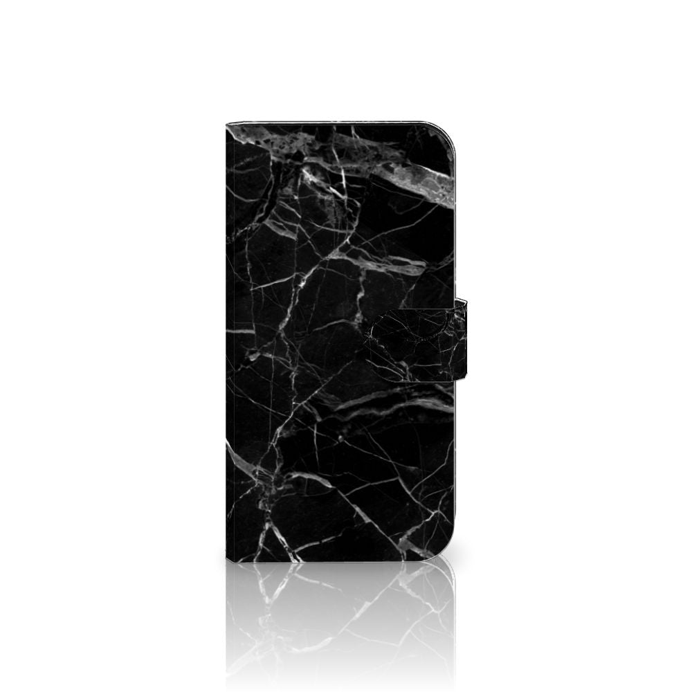 iPhone 15 Bookcase Marmer Zwart - Origineel Cadeau Vader met sleek zwart marmer design en pasjesruimte.
