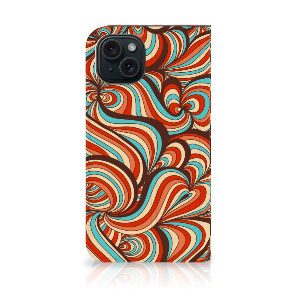 iPhone 15 Bookcase Retro hoesje retro design kleurensplash zijkant