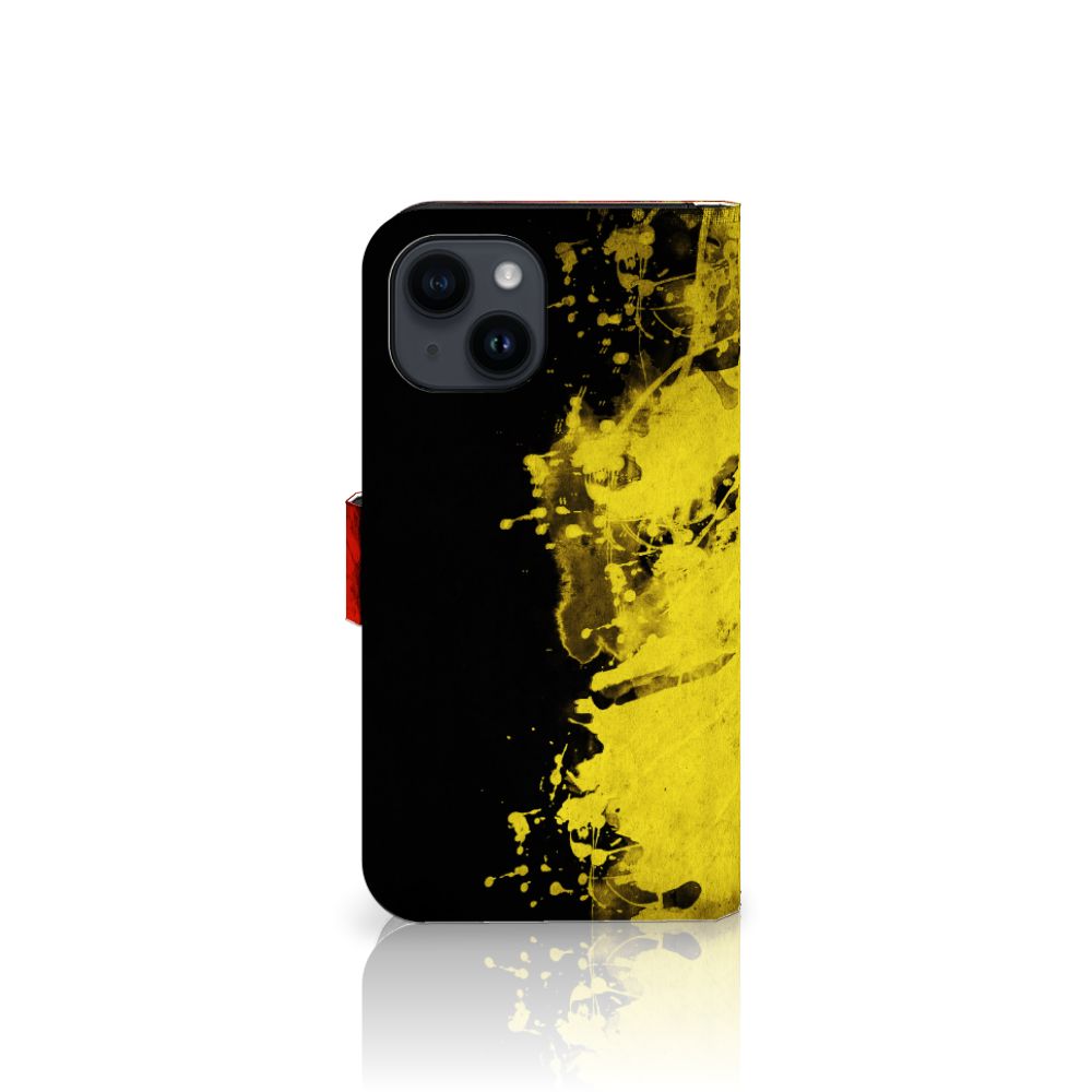 iPhone 15 Bookstyle Case België design zwart geel aanzicht