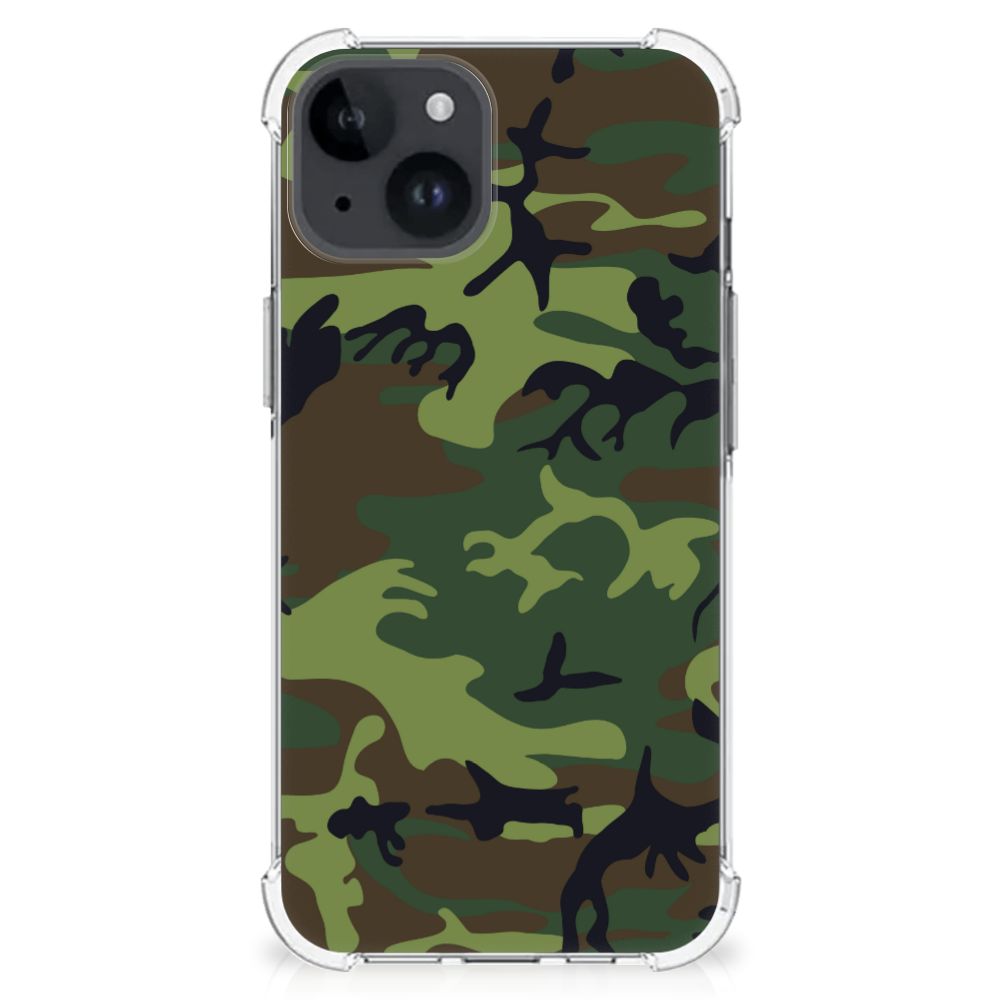 iPhone 15 Doorzichtige Silicone Hoesje Army Dark camouflage design achterkant