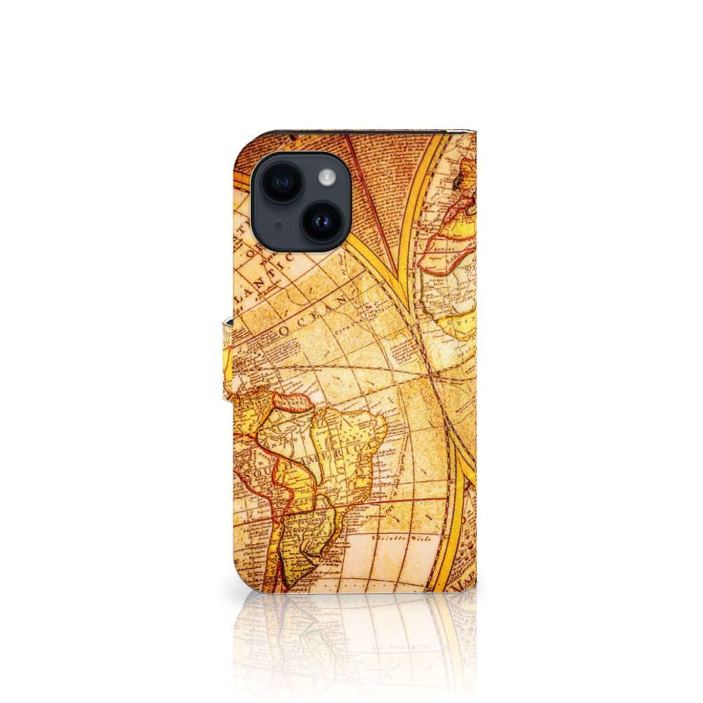 iPhone 15 Flip Cover Kompas met vintage kaartdesign voor een stijlvolle uitstraling ✈️