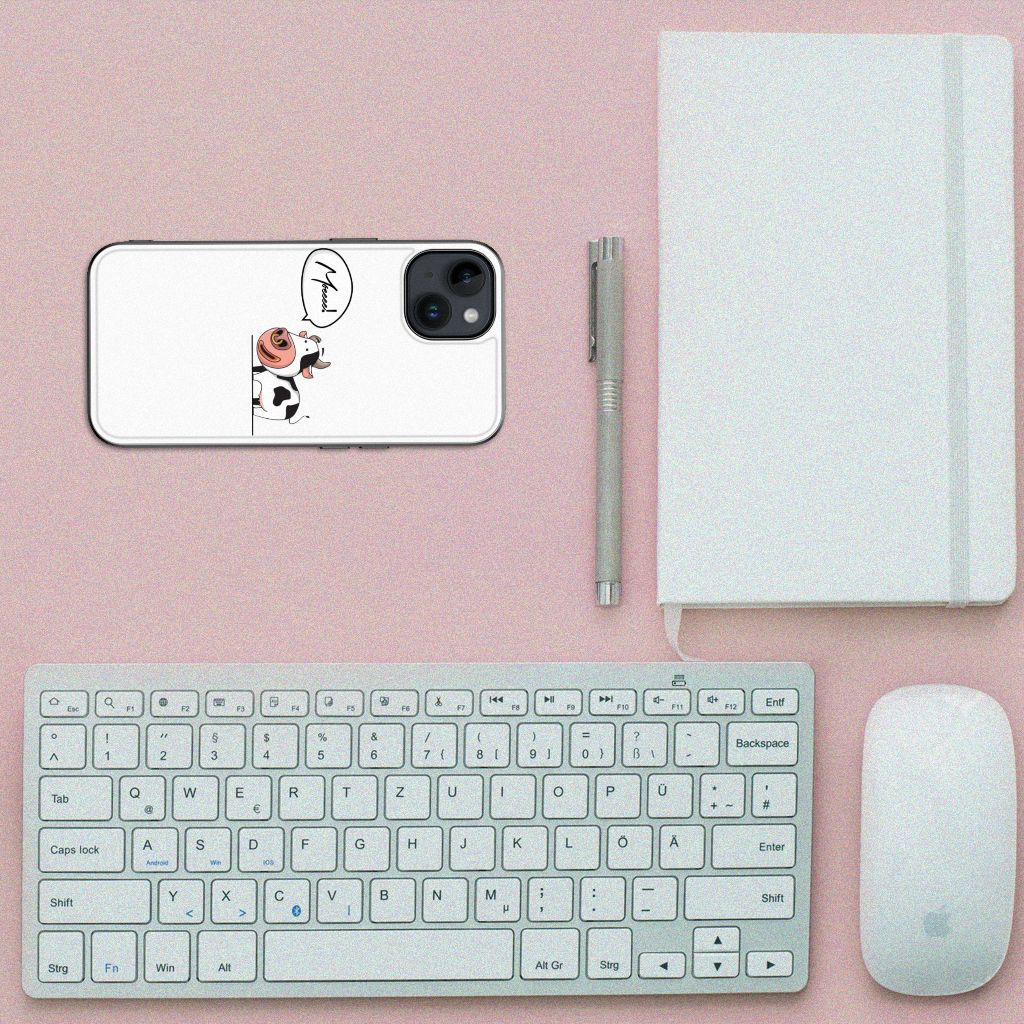 Apple iPhone 15 Hoesje Cow illustraties voorkant kantoor