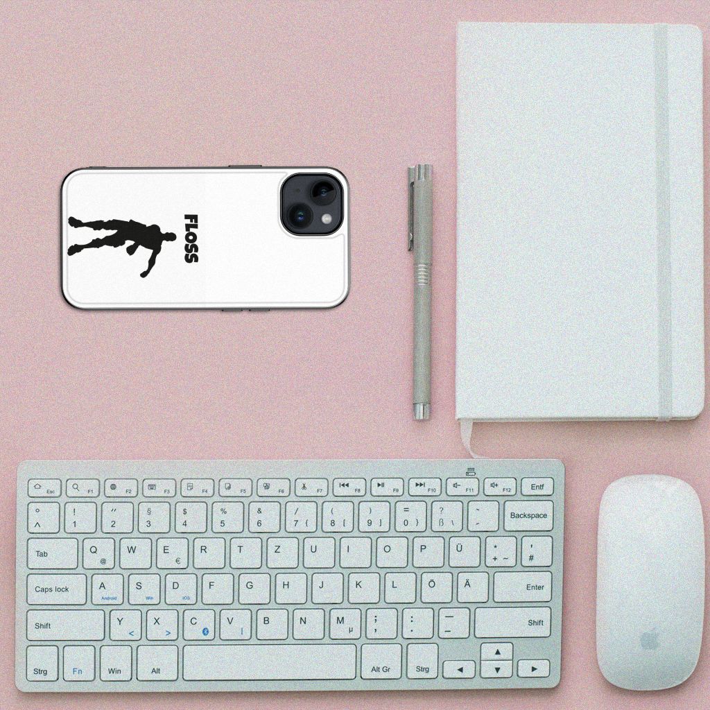 Apple iPhone 15 hoesje Floss illustratie bovenaanzicht