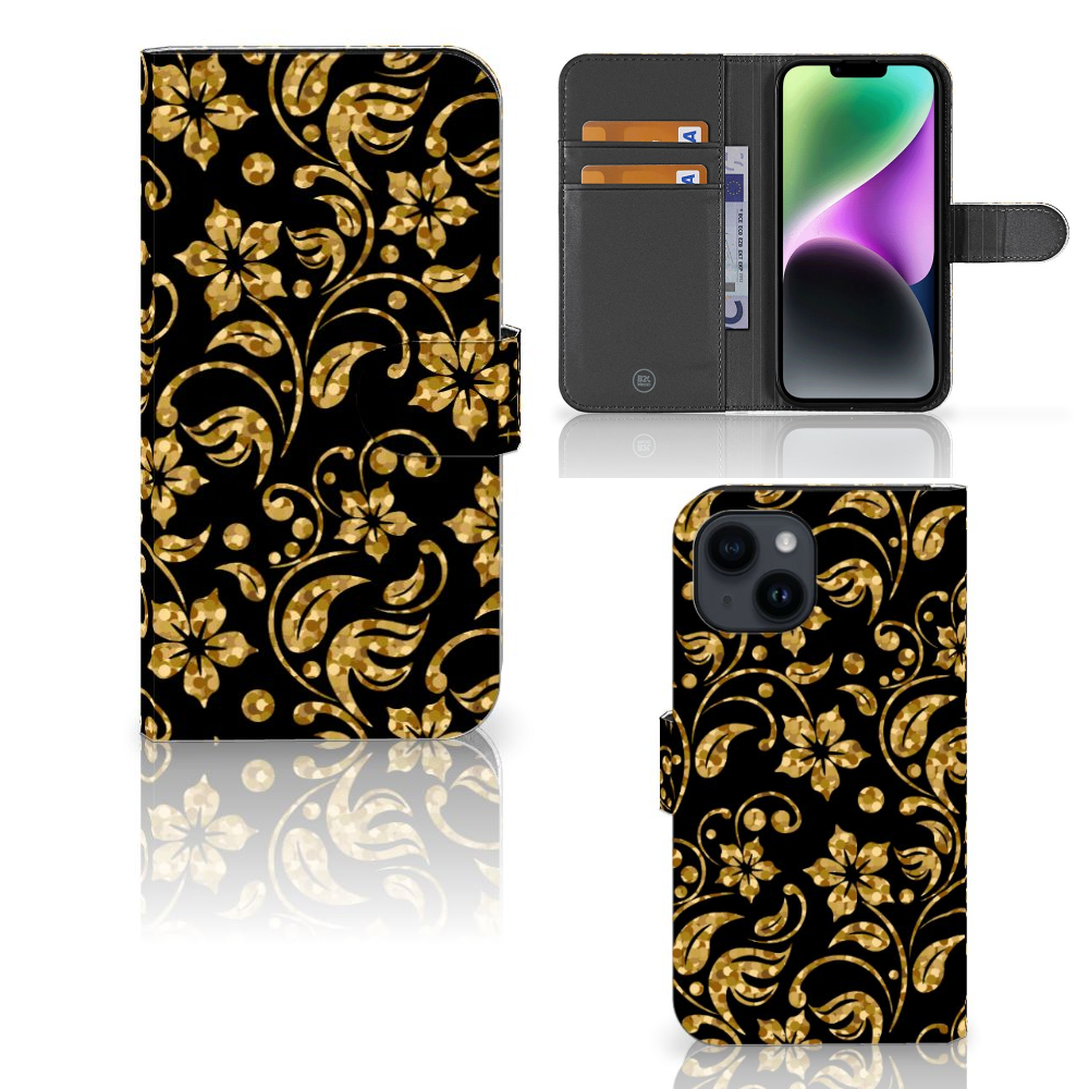 iPhone 15 Hoesje Gouden Bloemen design bloemen aanzicht