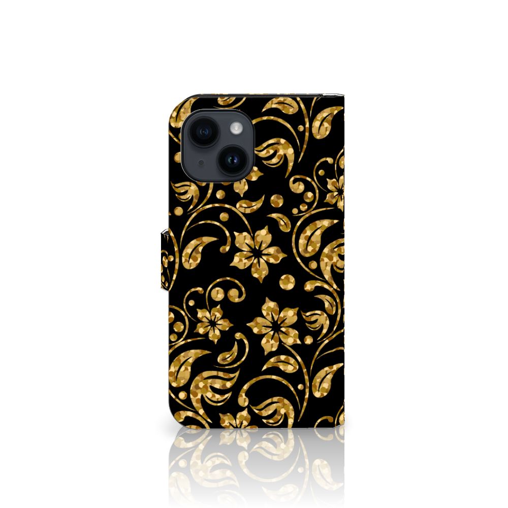 iPhone 15 Hoesje Gouden Bloemen achterzijde
