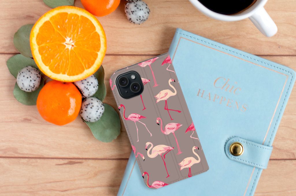 iPhone 15 Hoesje maken Flamingo hoesje flamingo design bovenaanzicht