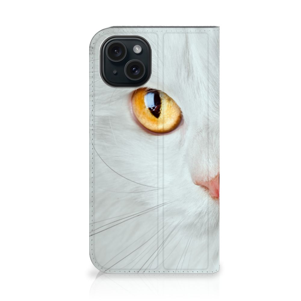 iPhone 15 Hoesje maken Witte Kat met close-up van een witte kat met oranje ogen 🐱.
