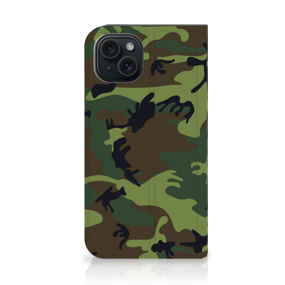 iPhone 15 Hoesje met Magneet Army Dark camouflage donker ontwerp voorkant