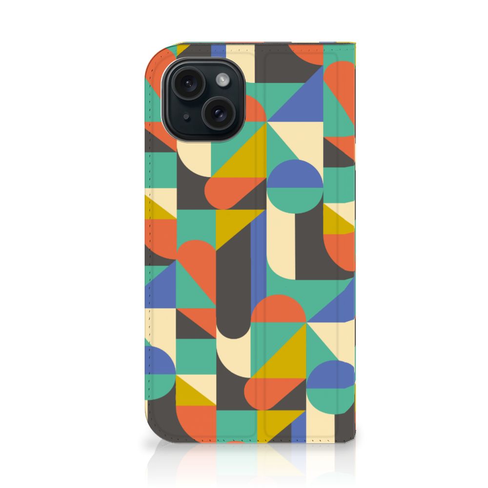 iPhone 15 Hoesje met Magneet Funky Retro in kleurrijk geometrisch ontwerp voor een artistieke look 🎨