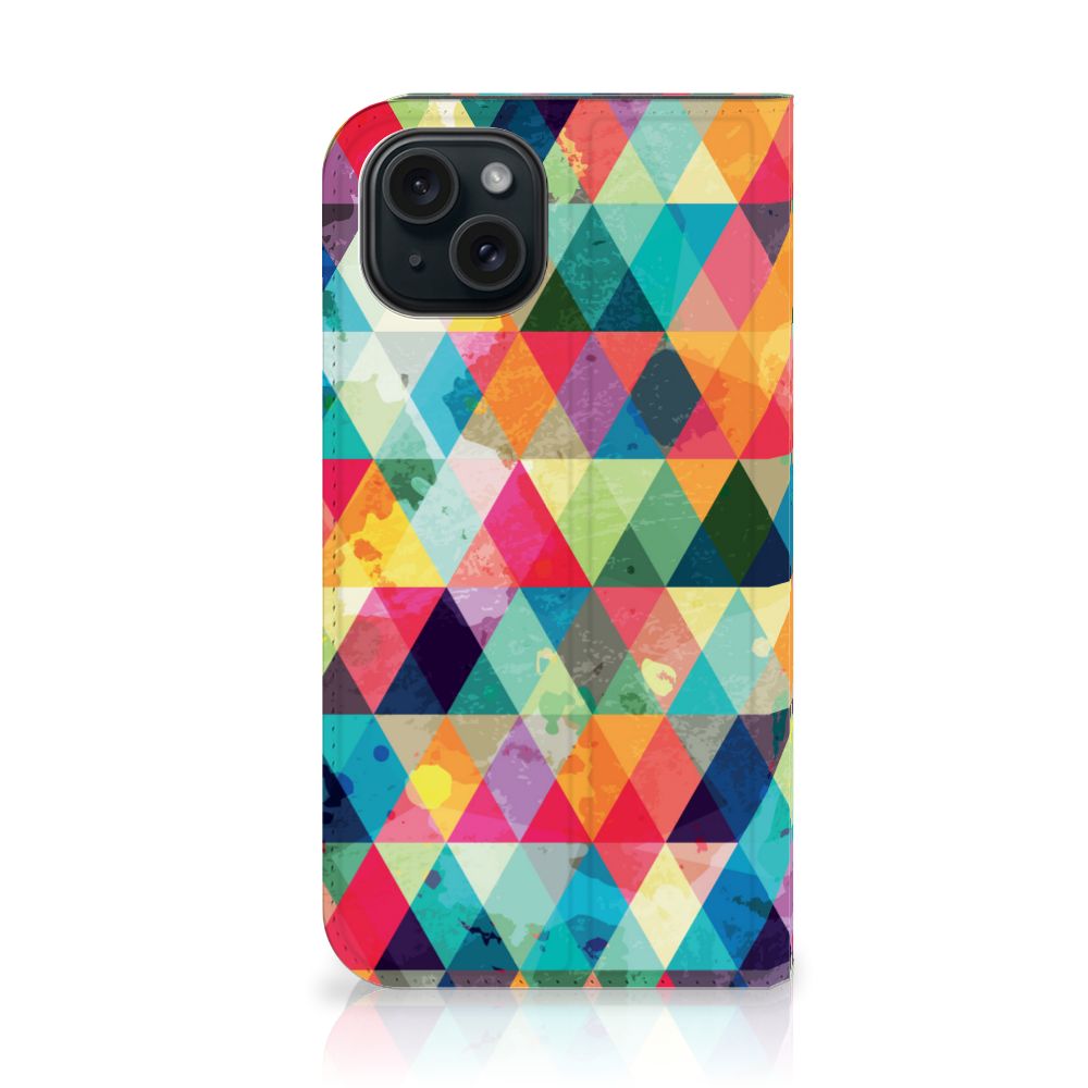 iPhone 15 Hoesje met Magneet Geruit in een kleurrijk ruitenpatroon 🌈