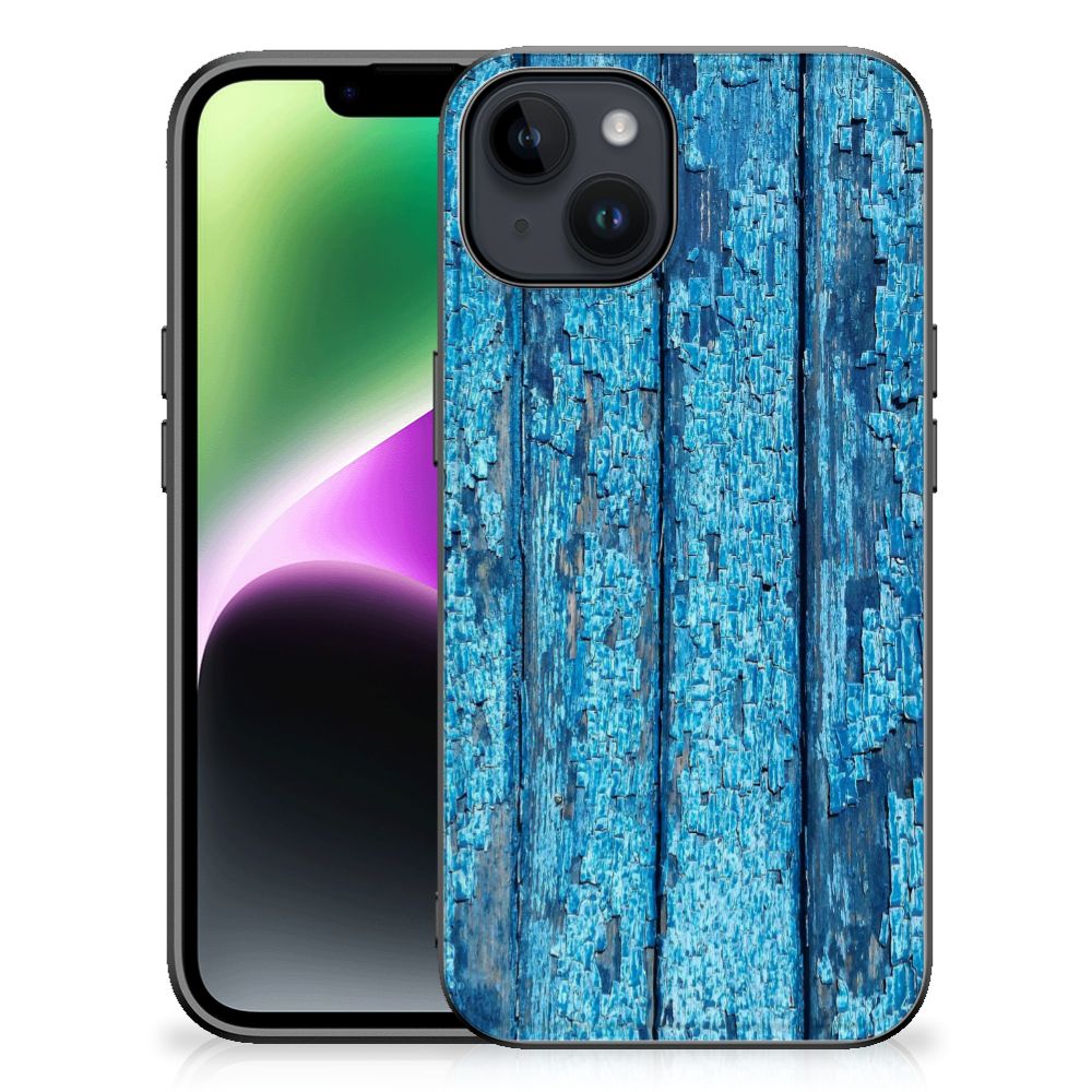 iPhone 15 Houten Print Telefoonhoesje Wood Blue B2C Telecom
