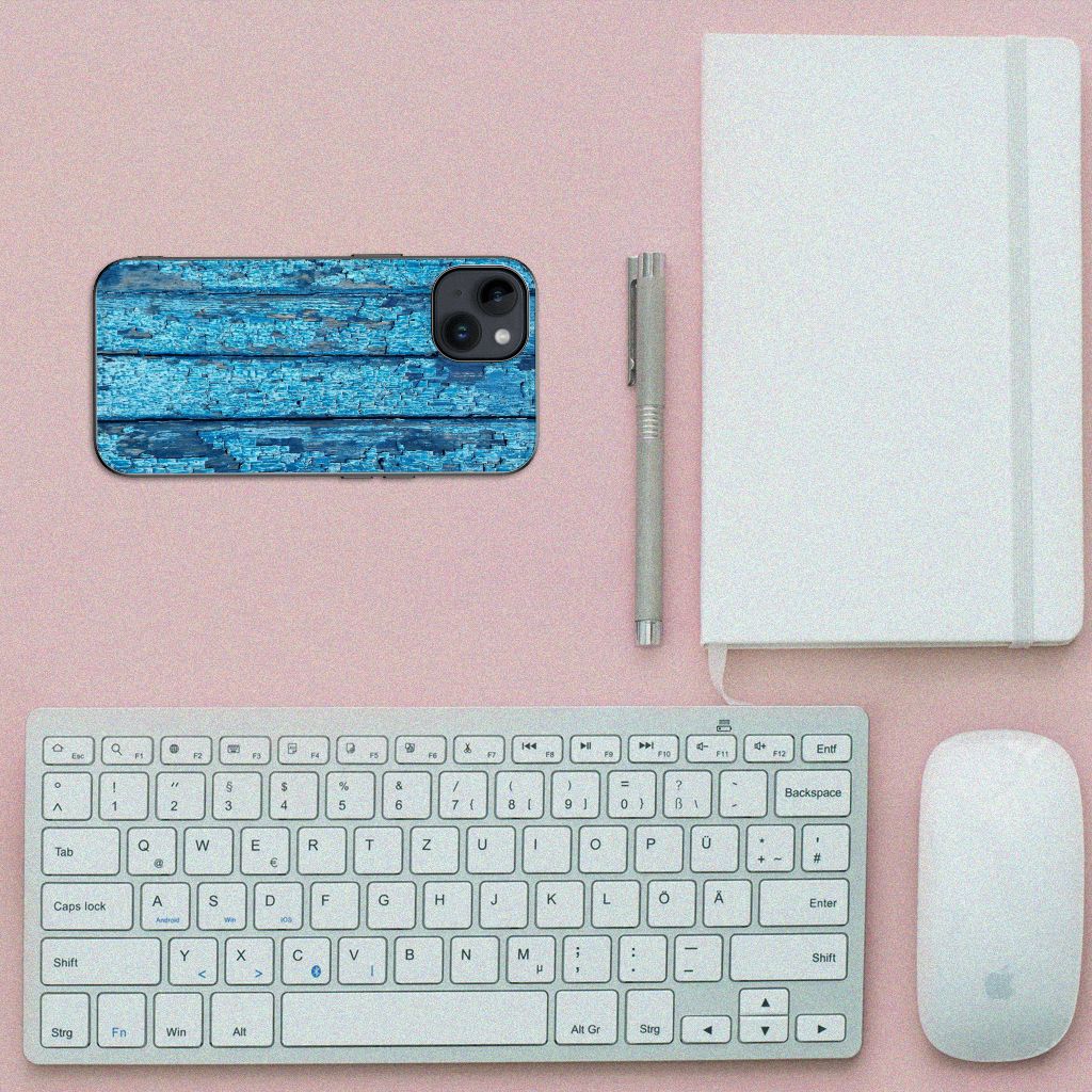 iPhone 15 Houten Print Telefoonhoesje Wood Blue B2C Telecom
