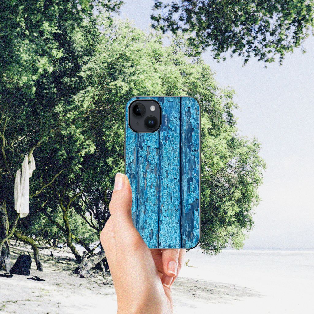 iPhone 15 Houten Print Telefoonhoesje Wood Blue B2C Telecom