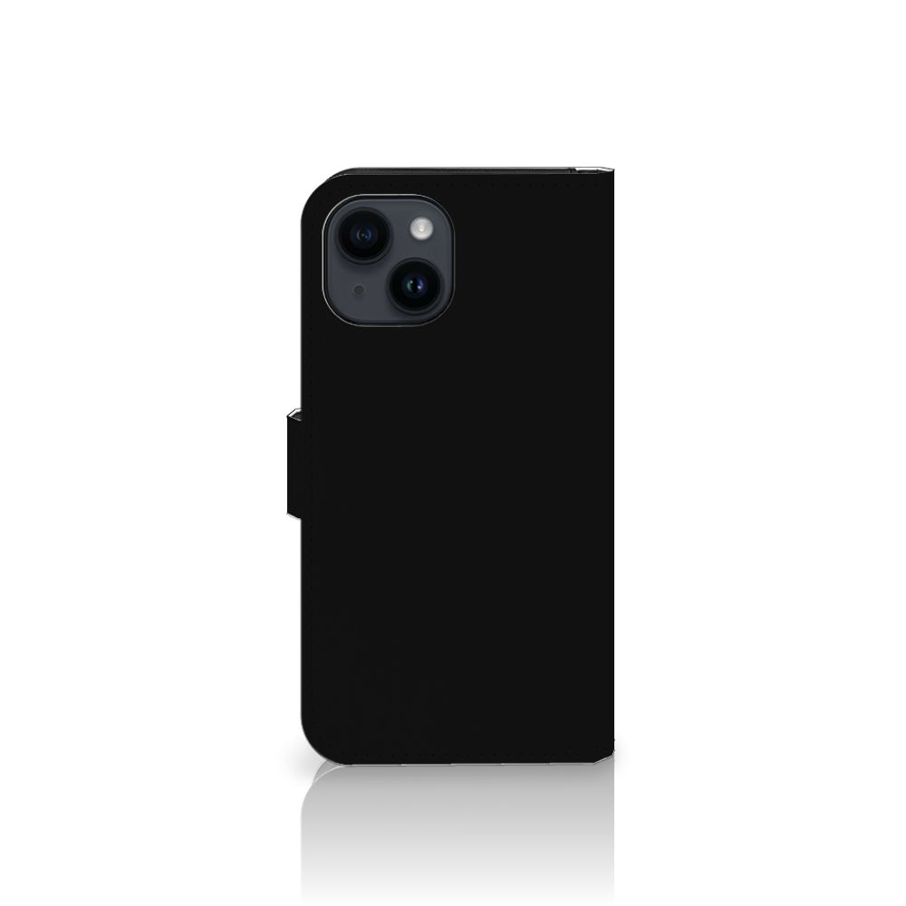 Apple iPhone 15 Leuk Hoesje Boho Text zwart achteraanzicht