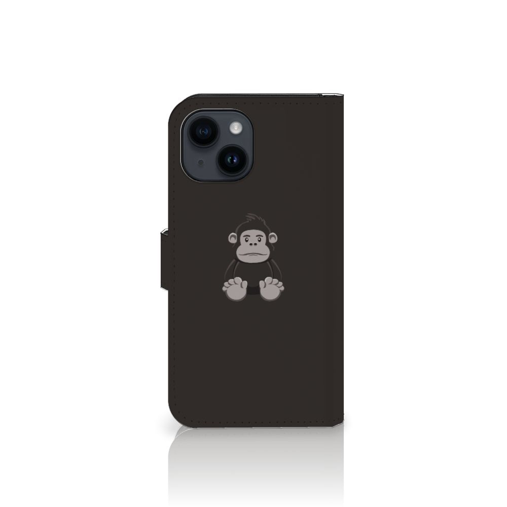 iPhone 15 Leuk Hoesje Gorilla met knuffelgorilla ontwerp en beschermende flip case