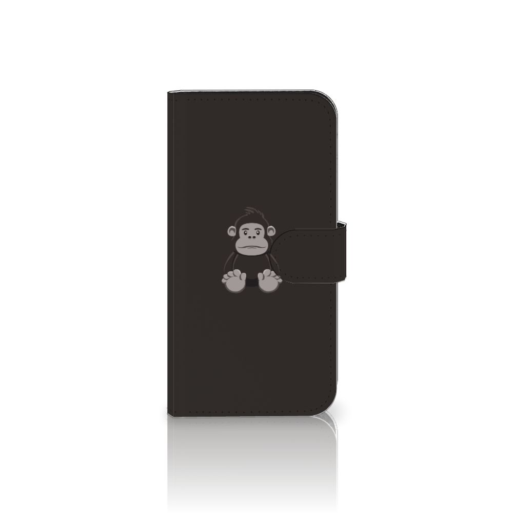 iPhone 15 Leuk Hoesje Gorilla met schattige gorilla-illustratie op een zwarte flip case.