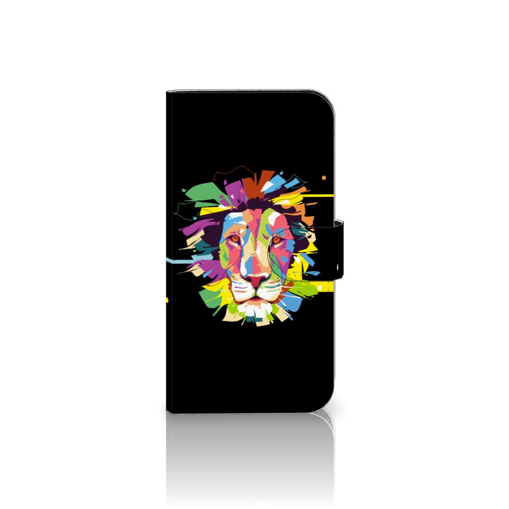 iPhone 15 Leuk Hoesje Lion Color met kleurrijk leeuwendesign op zwart