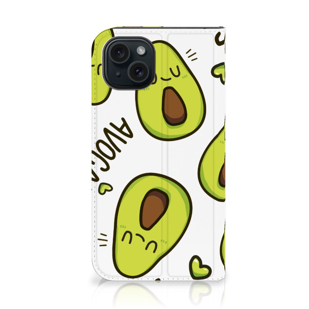 iPhone 15 Magnet Case Avocado Singing met schattige, lachende avocado's en hartjes 💚.