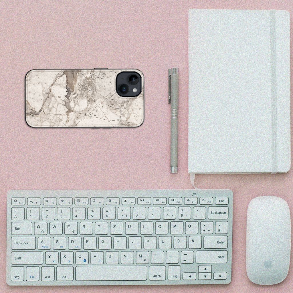 iPhone 15 Marmeren Print Telefoonhoesje Marmer Beige B2C Telecom