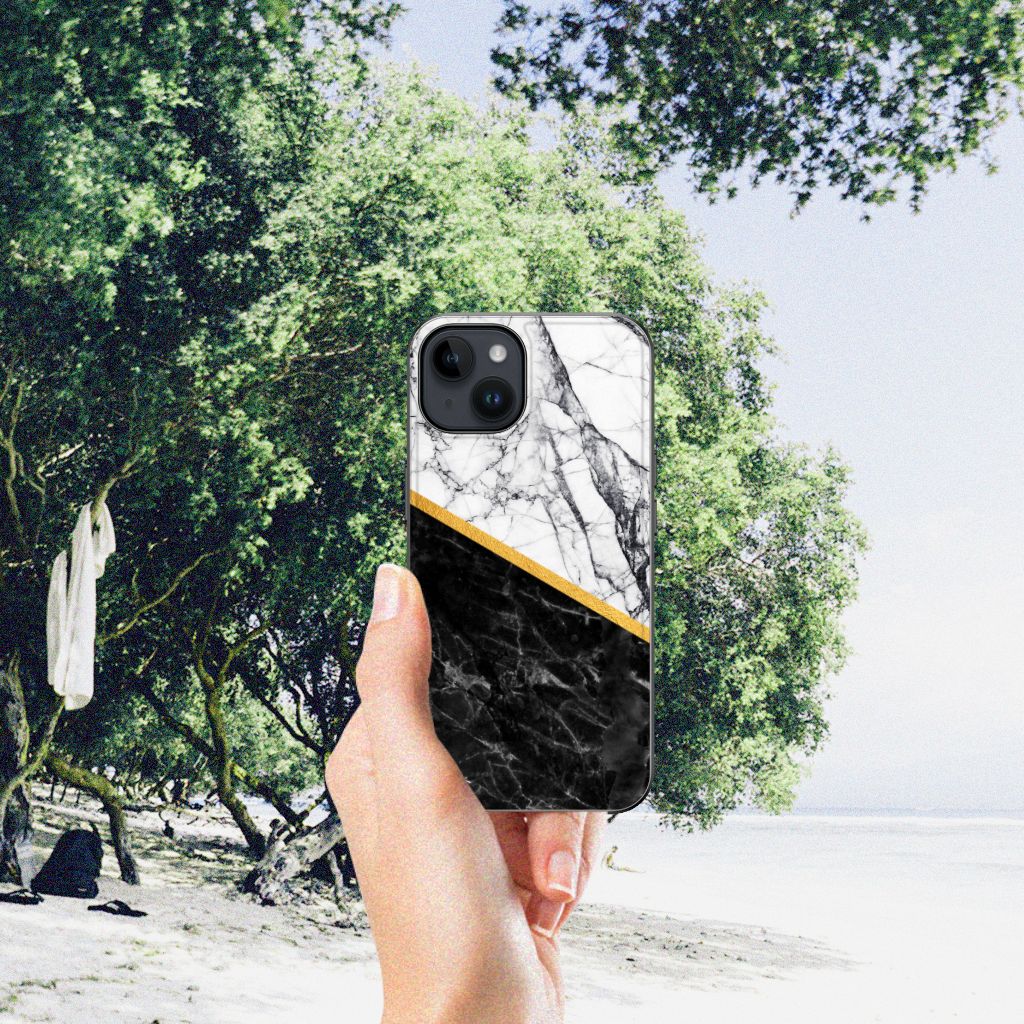 iPhone 15 Marmeren Print Telefoonhoesje Marmer Wit Zwart - Origineel Cadeau Man B2C Telecom