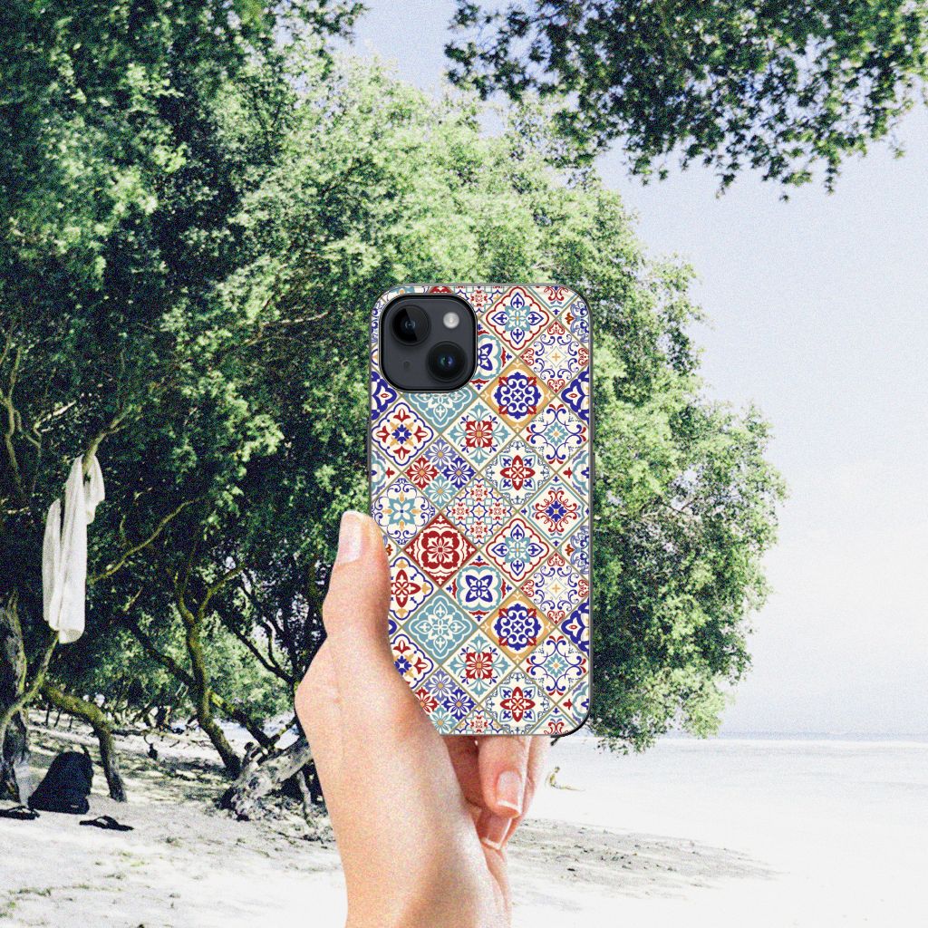 Apple iPhone 15 Marmeren Print Telefoonhoesje Tiles Color kleurrijk design handgrepen