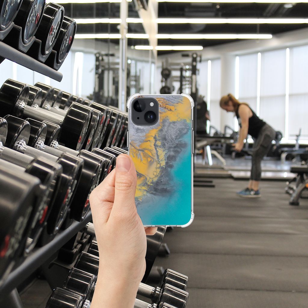 iPhone 15 Plus Anti-Shock Hoesje Marble Blue Gold B2C Telecom