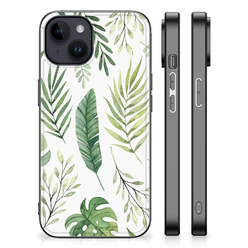 Apple iPhone 15 Plus Bloemen Hoesje Leaves backcover planten design aanzicht