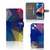 iPhone 15 Plus Book Case Polygon Dark met abstracte polygonen in warme kleuren en ruimte voor 3 pasjes.