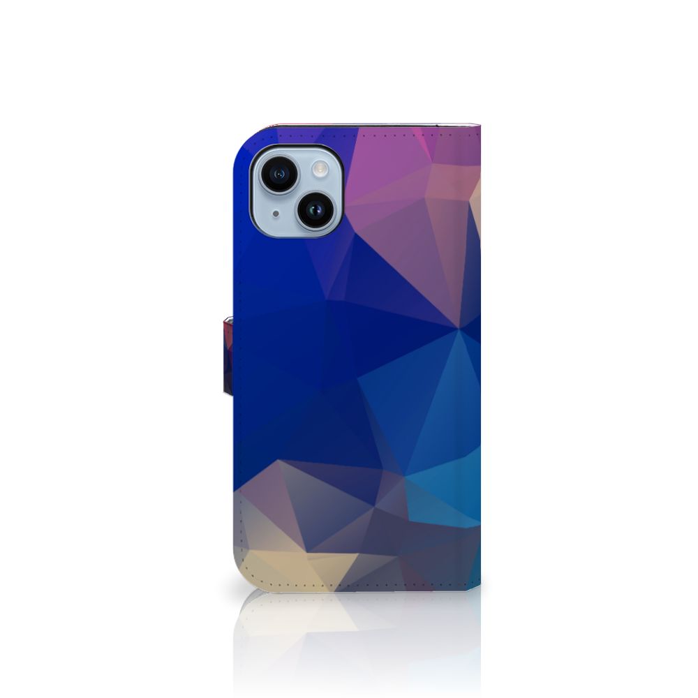 iPhone 15 Plus Book Case Polygon Dark met abstracte polygonen in warme kleuren 🌈