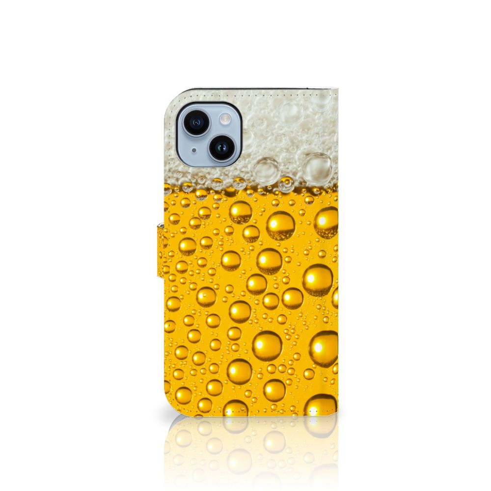 iPhone 15 Plus Book Cover Bier met bierprint en luchtbellen, perfect voor bierliefhebbers 🍻