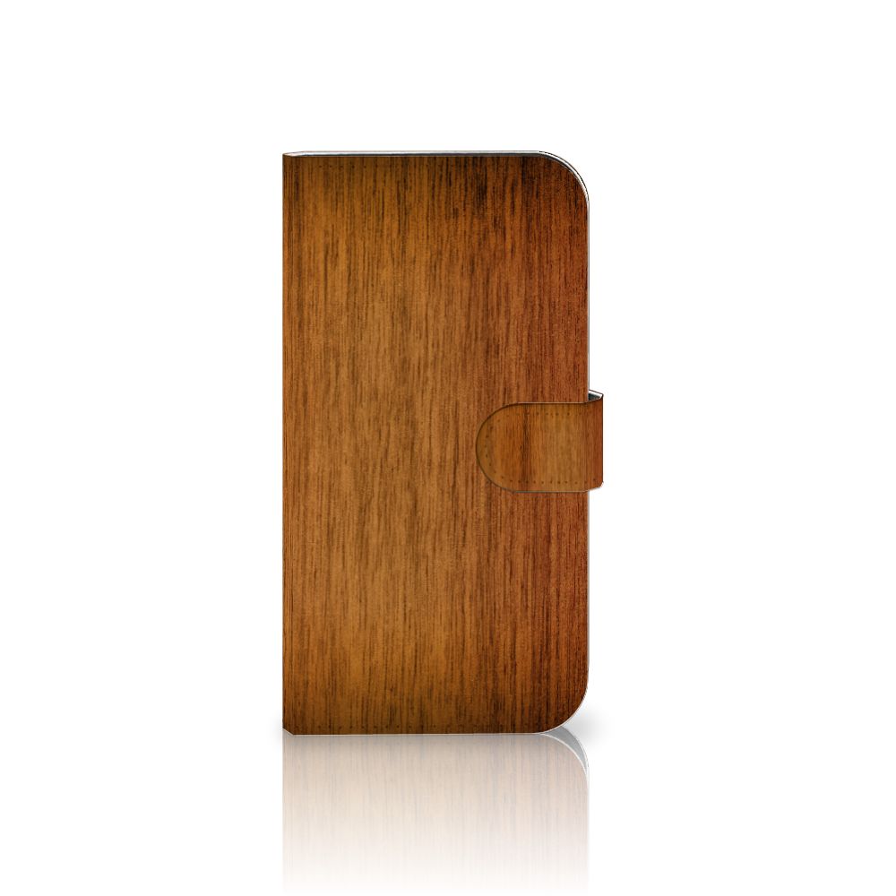 iPhone 15 Plus Book Style Case Donker Hout design houten hoes aanzicht zijkant