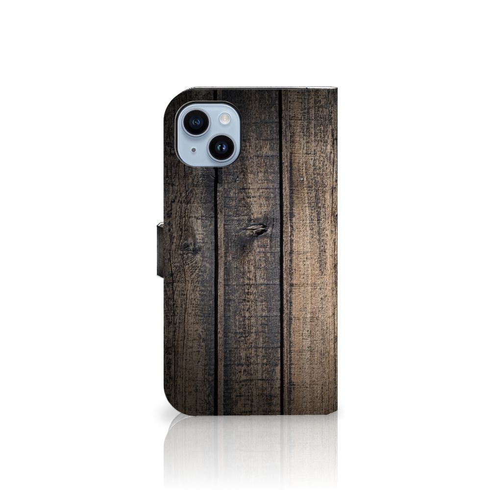 iPhone 15 Plus Book Style Case Steigerhout met robuust houten design