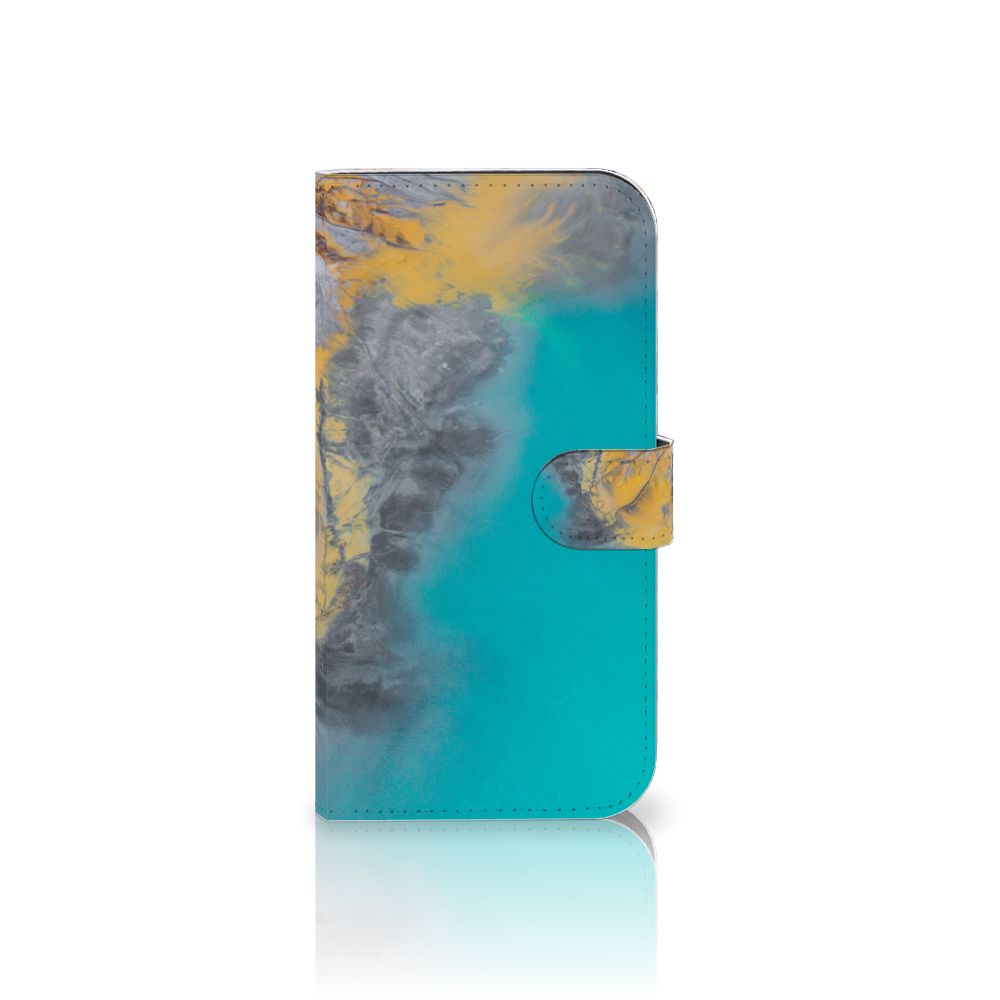 iPhone 15 Plus Bookcase Marble Blue Gold - stylish and trendy design with a blend of blue and gold colors.