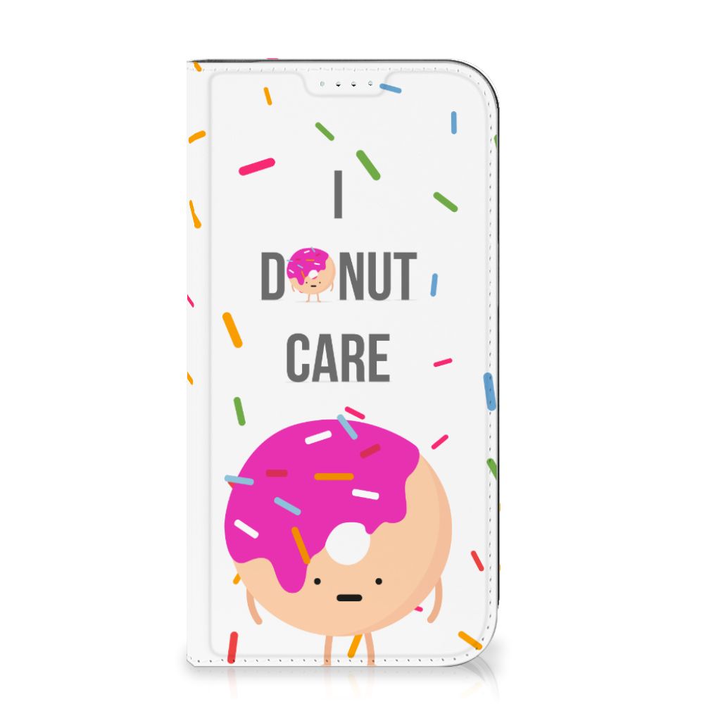 iPhone 15 Plus Flip Style Cover Donut Roze met grappige cartoon donut en kleurrijke sprinkles 🍩