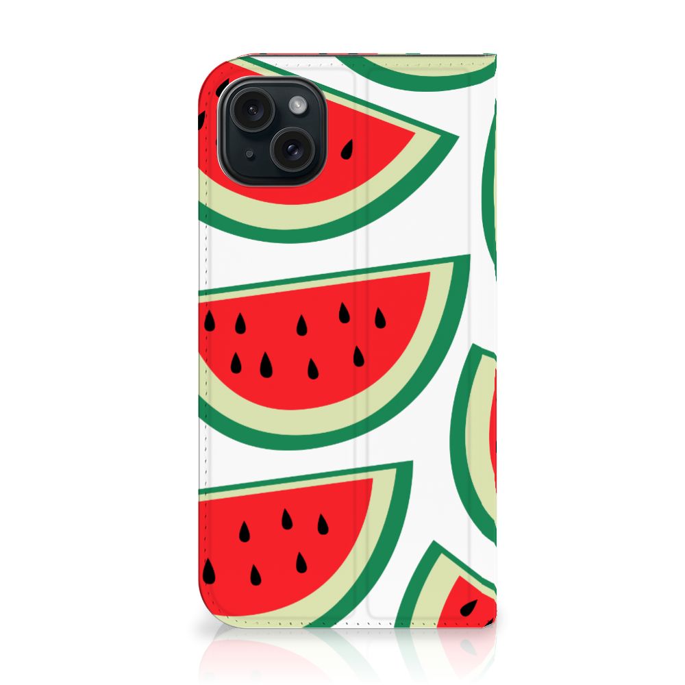 iPhone 15 Plus Flip Style Cover Watermelons met een vrolijk design van sappige watermeloenen 🍉.